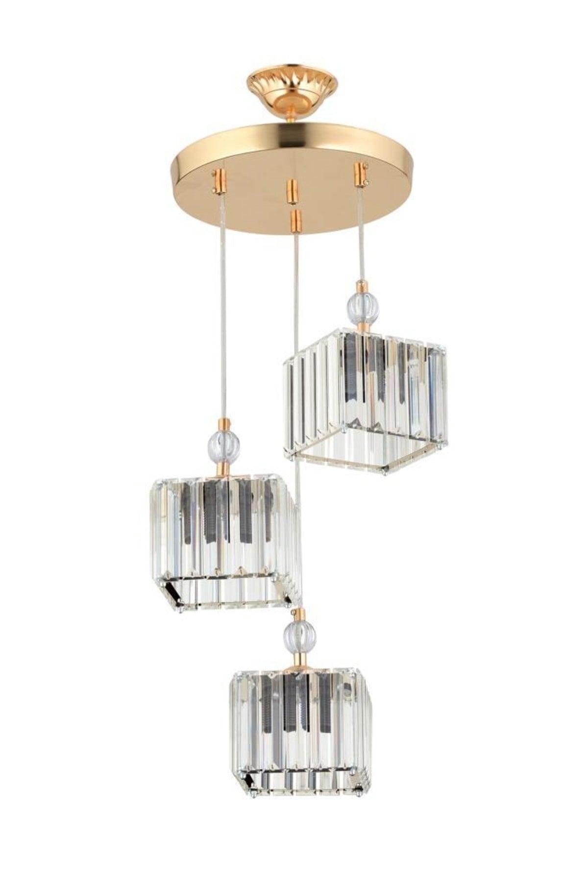 Maya Triple Gold K-10 Crystal Stone Chandelier - Swordslife