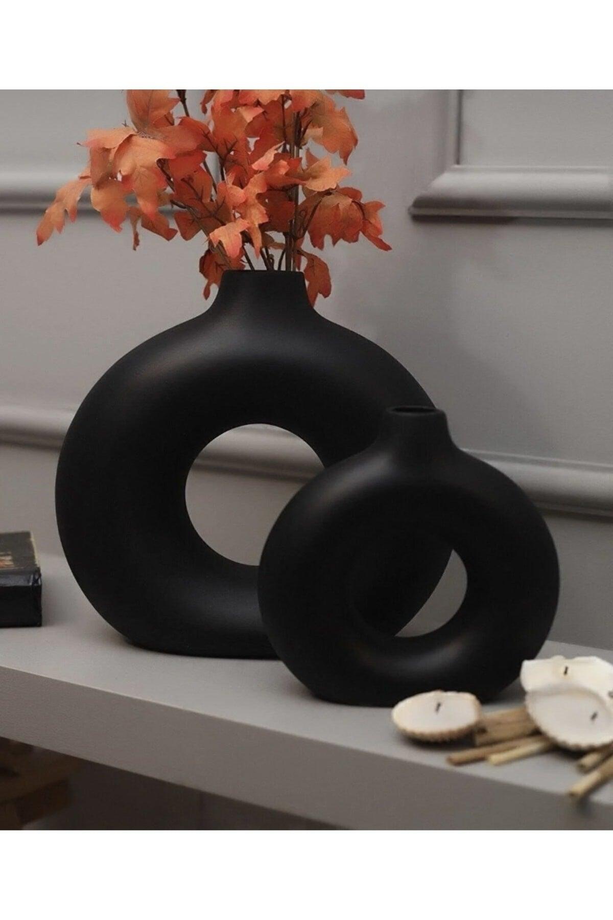 Mega Home Ring Vase Bohemian Vase Set of 2 Matte Black - Swordslife