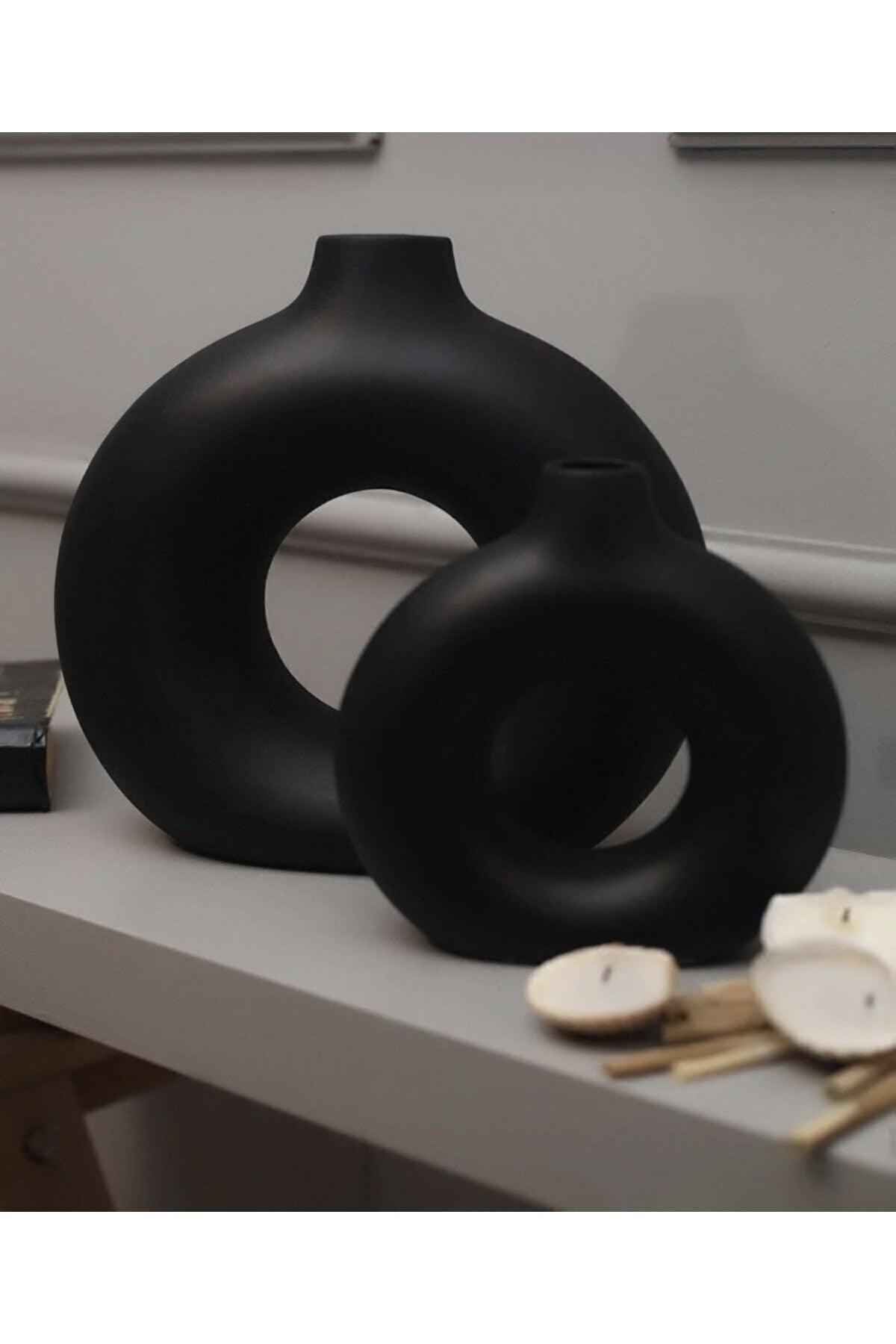 Mega Home Ring Vase Bohemian Vase Set of 2 Matte Black - Swordslife