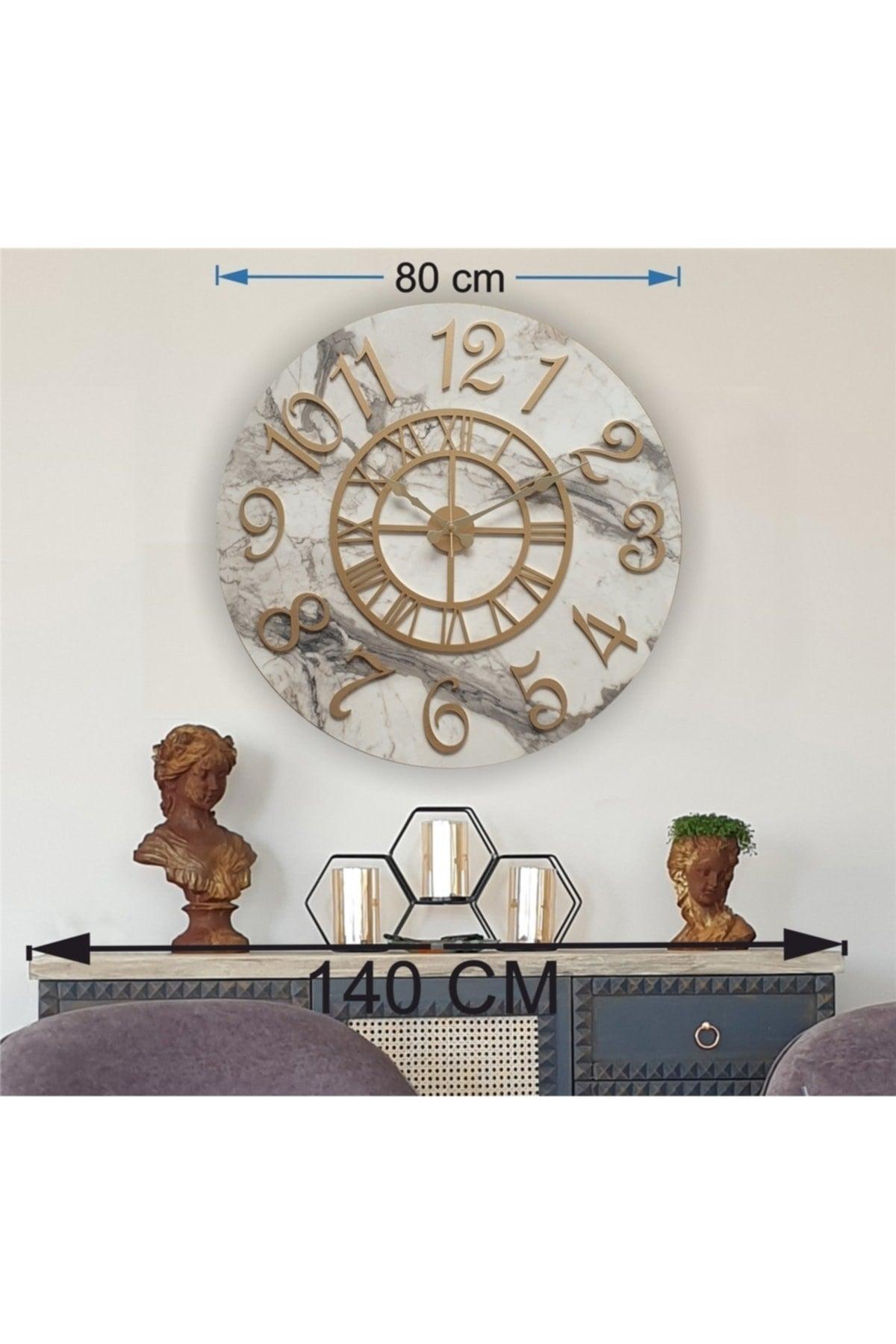 Marble Patterned Gold Color Wall Clock Diameter 80cm - Swordslife