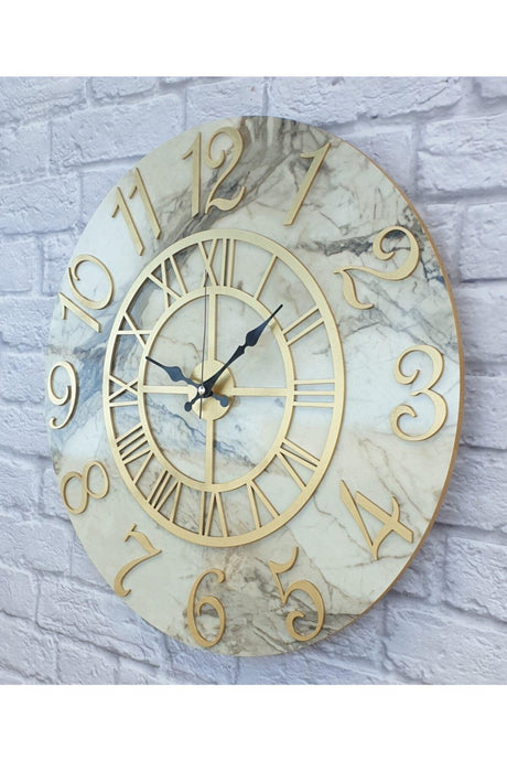 Marble Patterned Gold Color Numeral Wall Clock Diameter 50 Cm - Swordslife