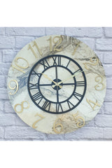 Marble Patterned Gold Color Numeral Wall Clock Diameter 50 Cm - Swordslife