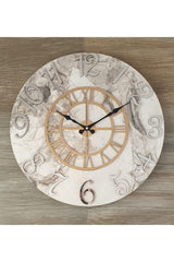 Marble Patterned Mirror And Gold Color Wall Clock Diameter 50 Cm - Swordslife