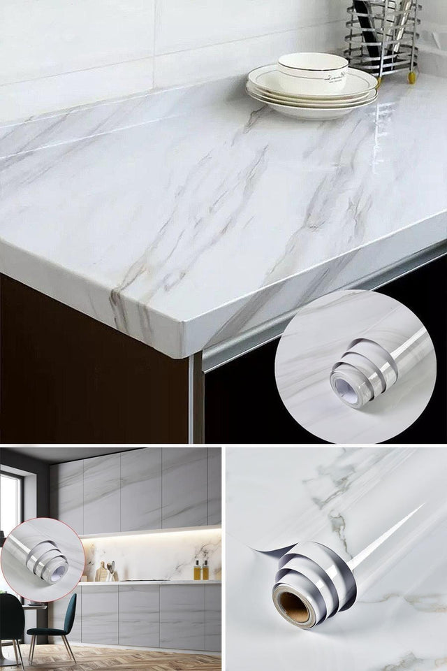 Marble Pattern Veneer Kitchen Bathroom Cabinet Counter Top Foil White 60 X 300 - Swordslife