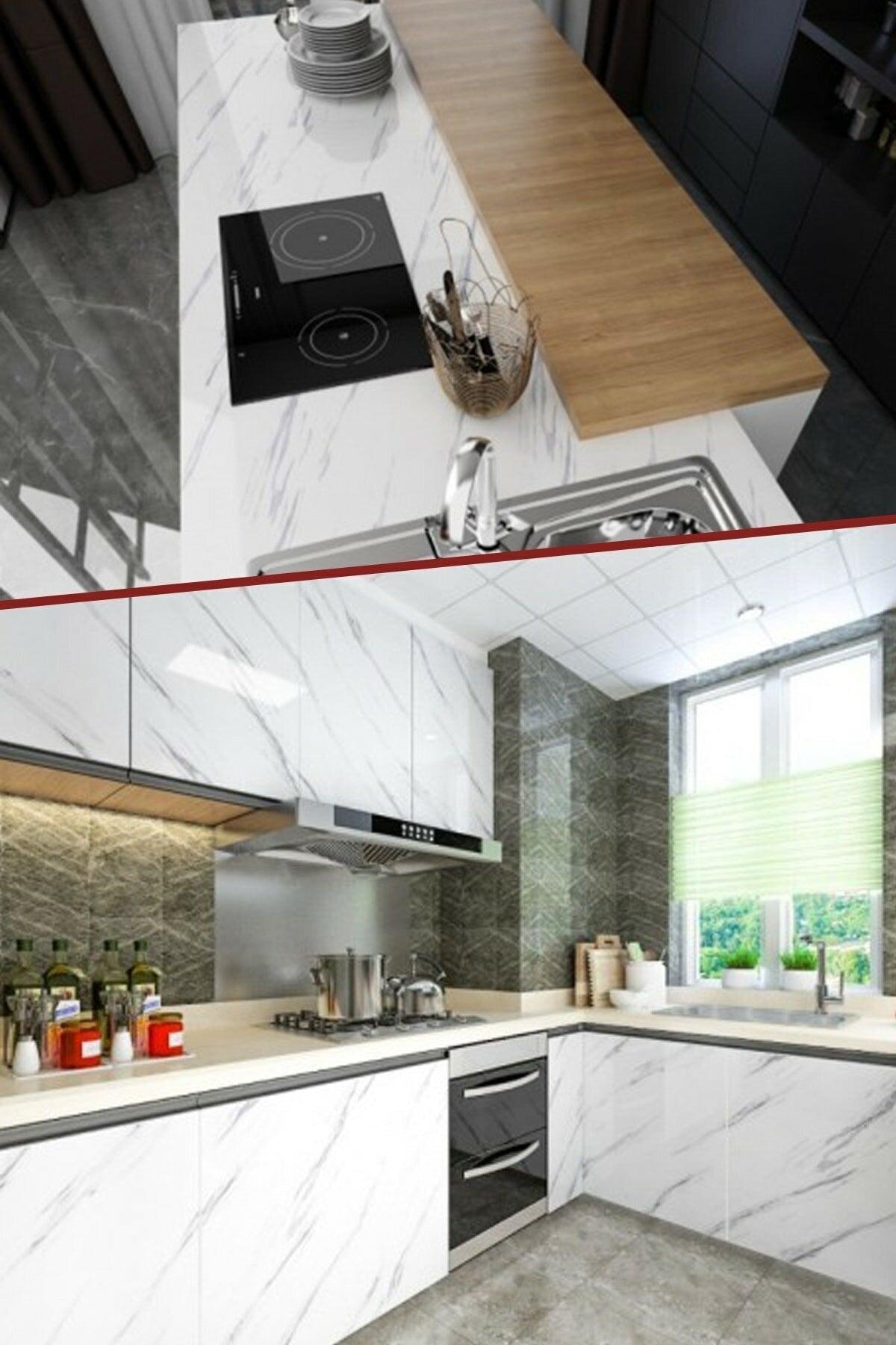 Marble Patterned Adhesive Kitchen Counter Top Foil White Foil 1 Meter 1420 - Swordslife