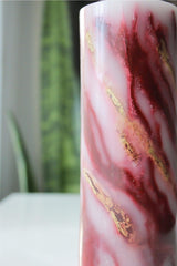 Marble Textured Pillar Candle, Gold Detailed, Special Design (MARBLE) (MAROON) - Swordslife