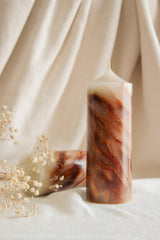 Marble Textured Pillar Candle, Gold Detail, Special Design (MARBLE) (BROWN) - Swordslife