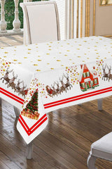 Merry Christmas Deers And Snowy House Patterned Table Cloth 160x220 - Swordslife