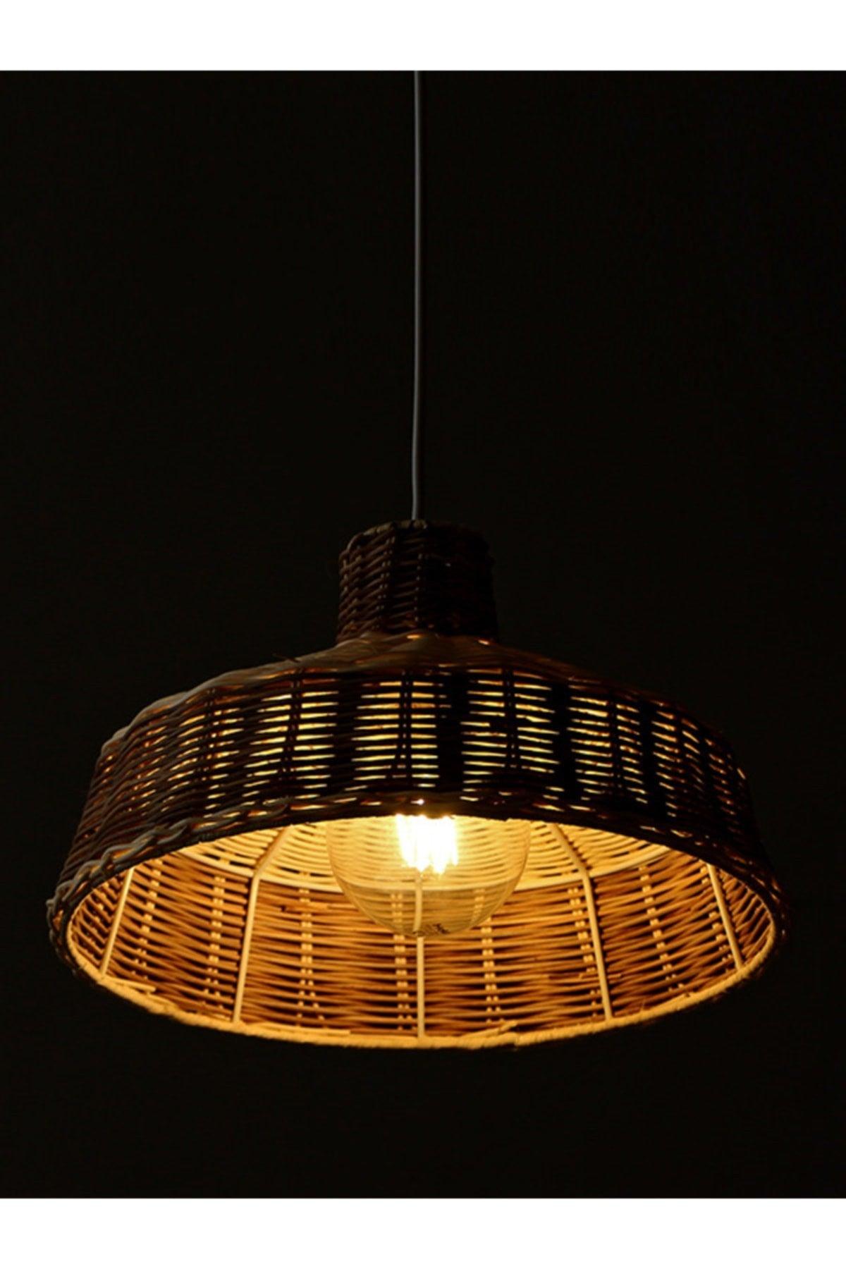 Merve 34x22 cm. Cream & Brown Rattan Pendant Lamp - Swordslife