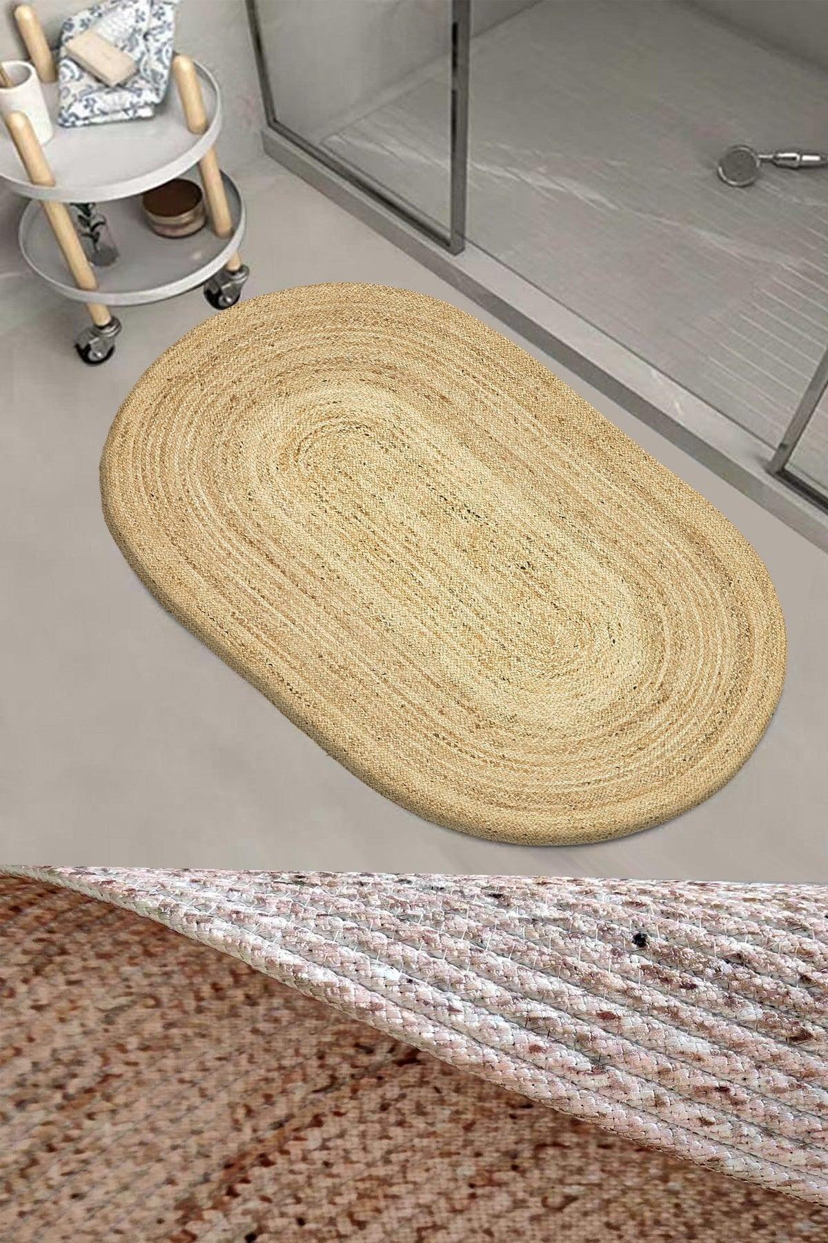 Mesh Gemusterte Rope Jute Mesh Oval Badezimmer Teppich Toilette Sitz Dusche Front Mat - Swordslife