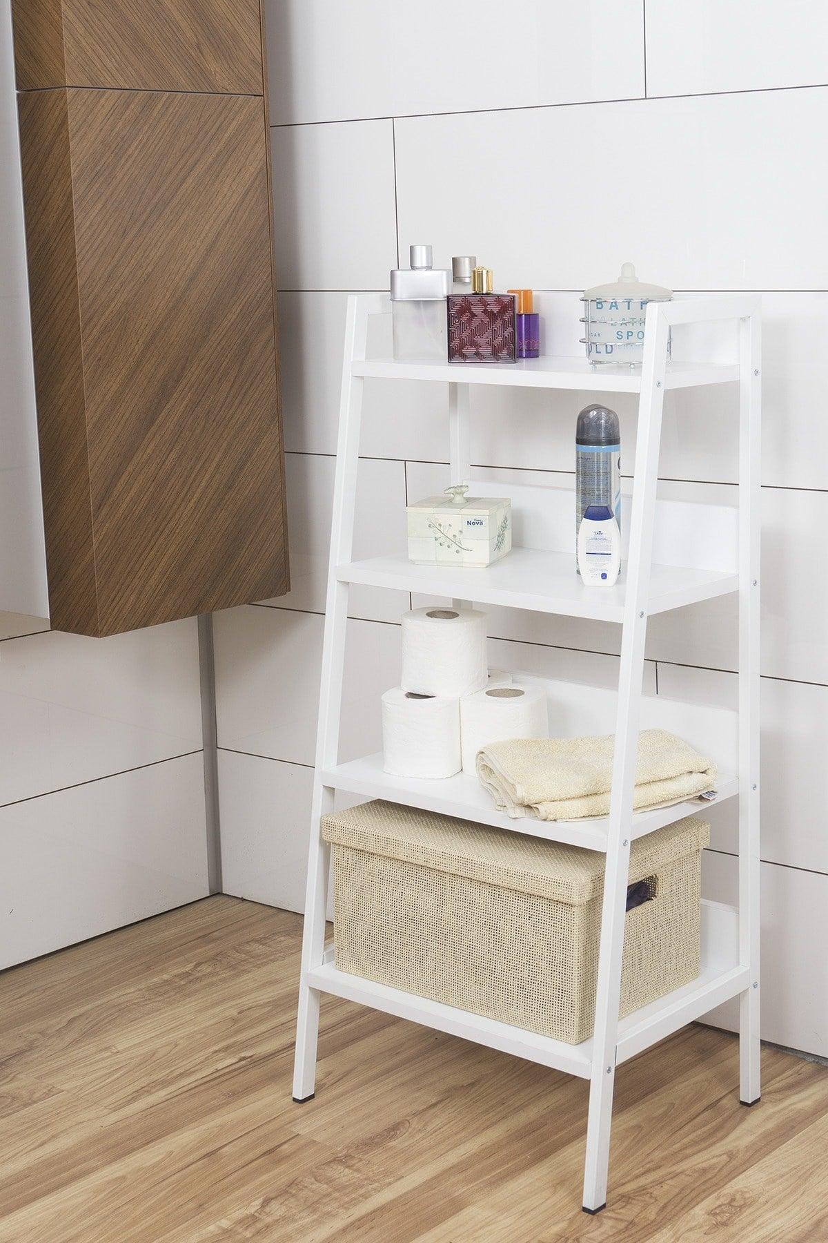 Metal 4 Shelves Bathroom Kitchen Organizer Shelf Multipurpose White Material Cabinet Decorative Bathroom Shelf - Swordslife