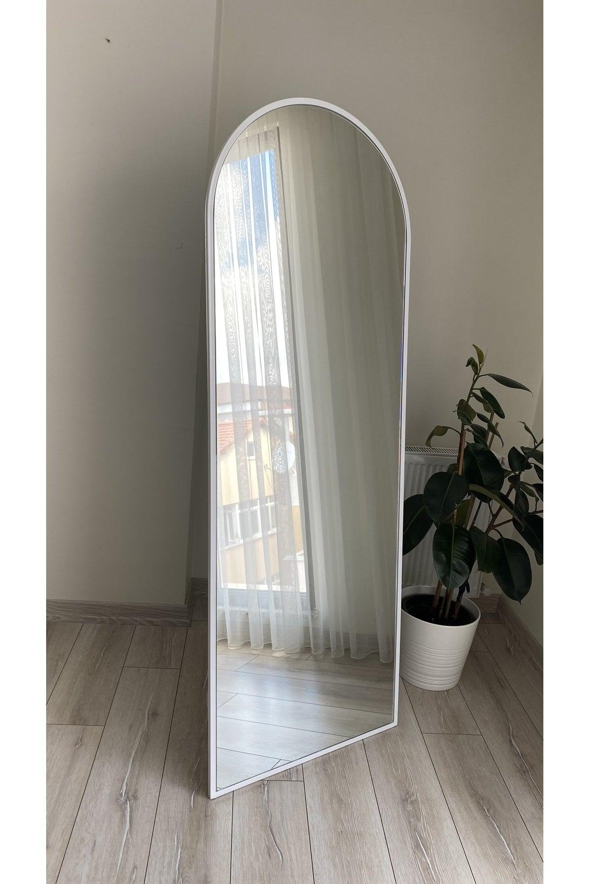 Metal Frame White Oval Footed Full Length Mirror 65x180 Cm - Swordslife