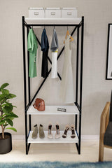 Metal Coat Rack Clothes Rack Cloakroom Shoe Rack White - Swordslife