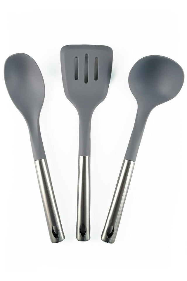 Metal Gray Silicone Scoop Spoon Spatula 3 Pieces