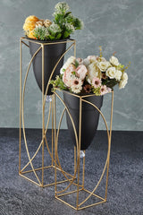 Metal Black Decorative Footed Flower Pot,2 Pcs Gold Footed Flowerpot,decorative Flowerpot,vase - Swordslife