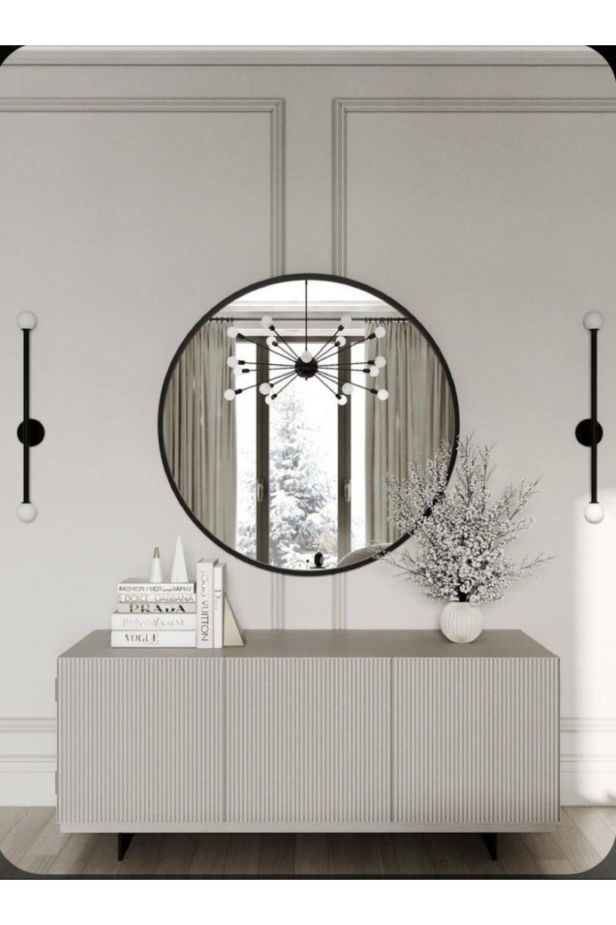 Metal Black Decorative Round Mirror Diameter 70 Cm - Swordslife