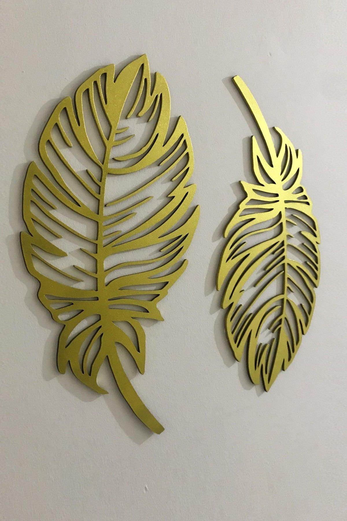 Metallic Gold Decorative Double Leaf Set Laser Cut Wooden Wall Decoration Product - Swordslife