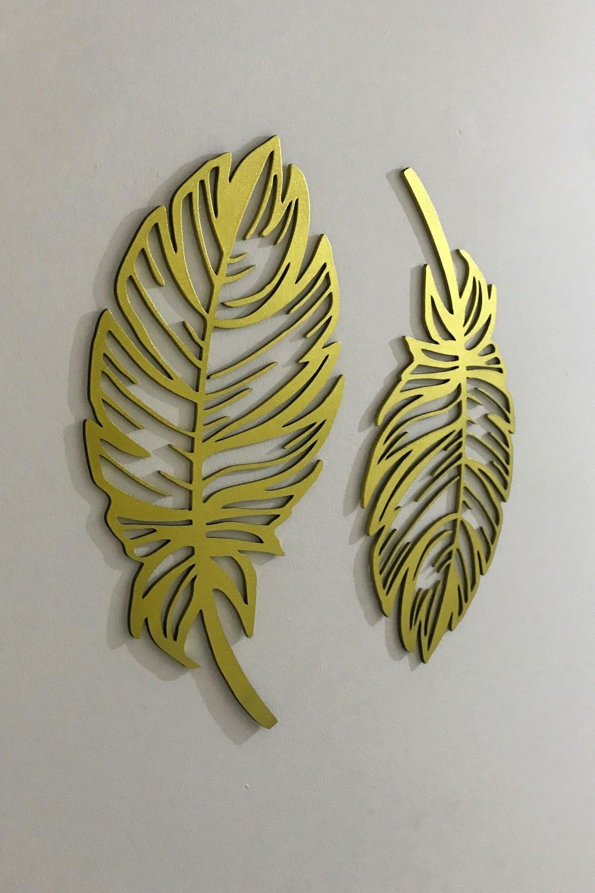 Metallic Gold Decorative Double Leaf Set Laser Cut Wooden Wall Decoration Product - Swordslife