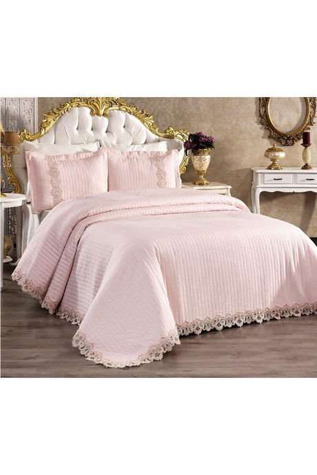 Mihrimah Lace Double 100% Cotton Bedspread ( Pique ) Set Powder - Swordslife