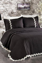 Mihrimah Lace Double 100% Cotton Bedspread ( Pique ) Set Black - Swordslife