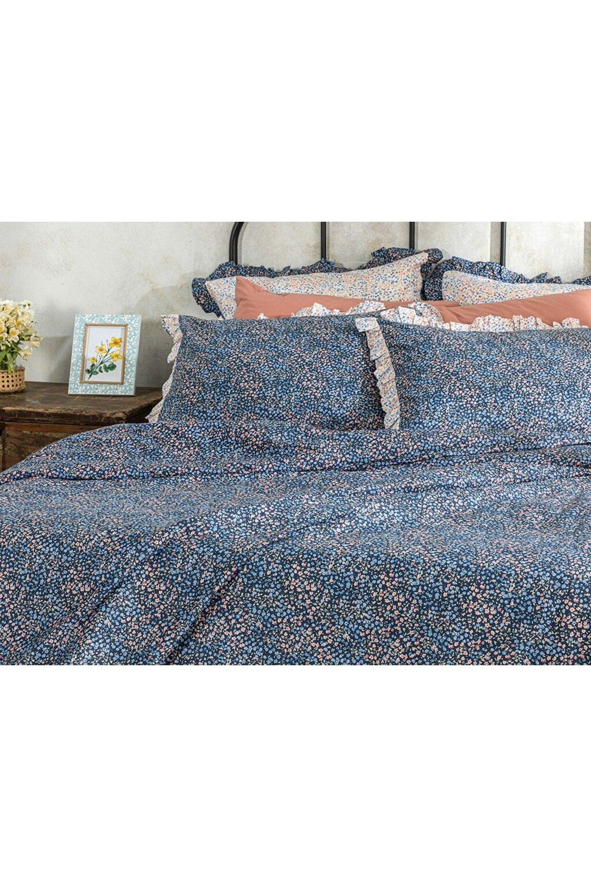 Millefleur Cotton Double Duvet Cover Set 200x220 Cm Navy Blue - Swordslife