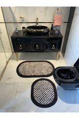 Minares Model 2 Pcs Latex Floor Bath Mat Set (60X100 - 60X50) Black-brown - Swordslife