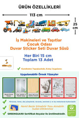 Tiny Construction Machines And Vehicles Kids Room Wall Sticker Set Wall Ornament - Swordslife