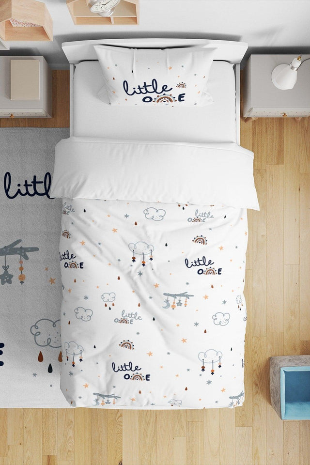 Minimal Clouds Little One Rainbow Soft Minimal Single Duvet Cover Set for Kids - Swordslife