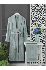 Mint Navy Blue Towel Bathrobe Set of 4