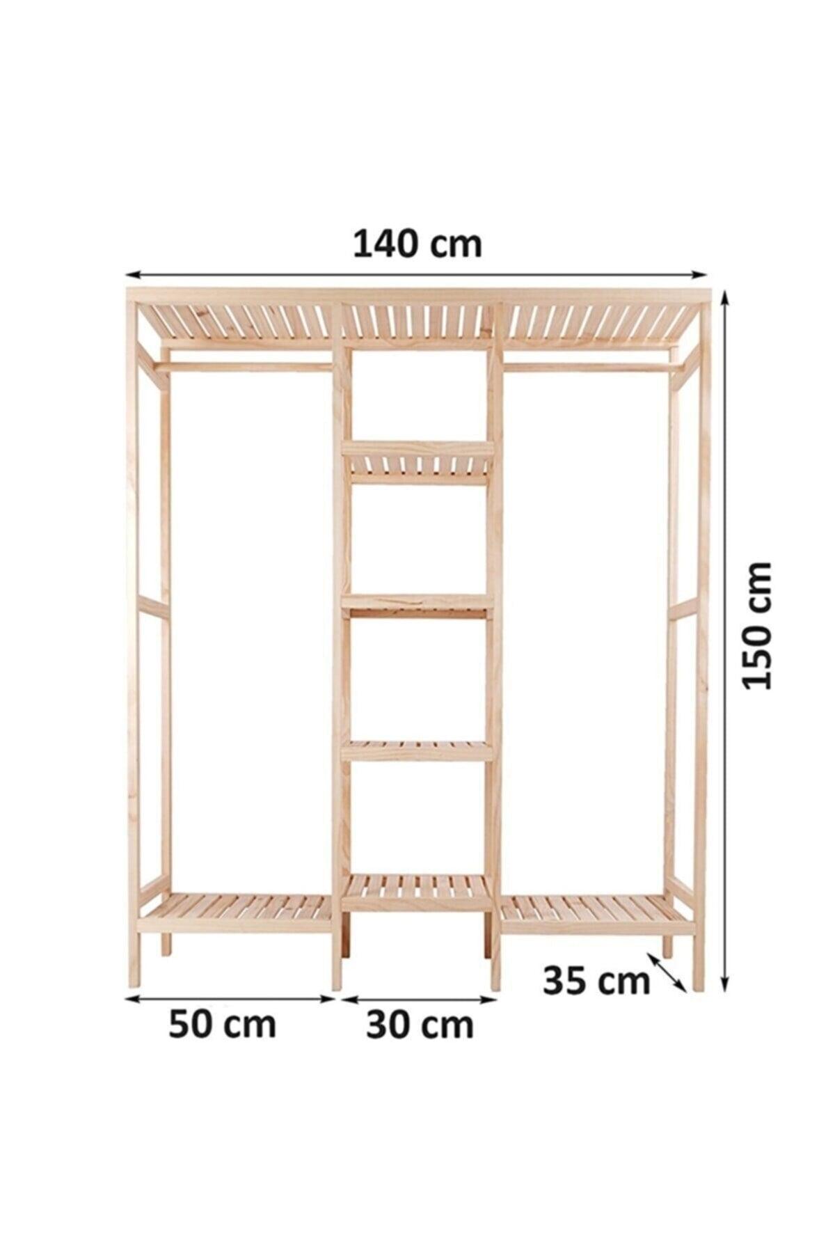 Mira Wooden Wooden Wardrobe 150 X 140 X 35 Cm Open Wardrobe Clothes Hanger - Swordslife