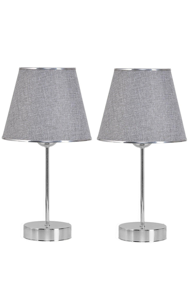 Mirza 2 Pcs Metal Leg Chrome Lampshade Table Lamp Gray - Swordslife