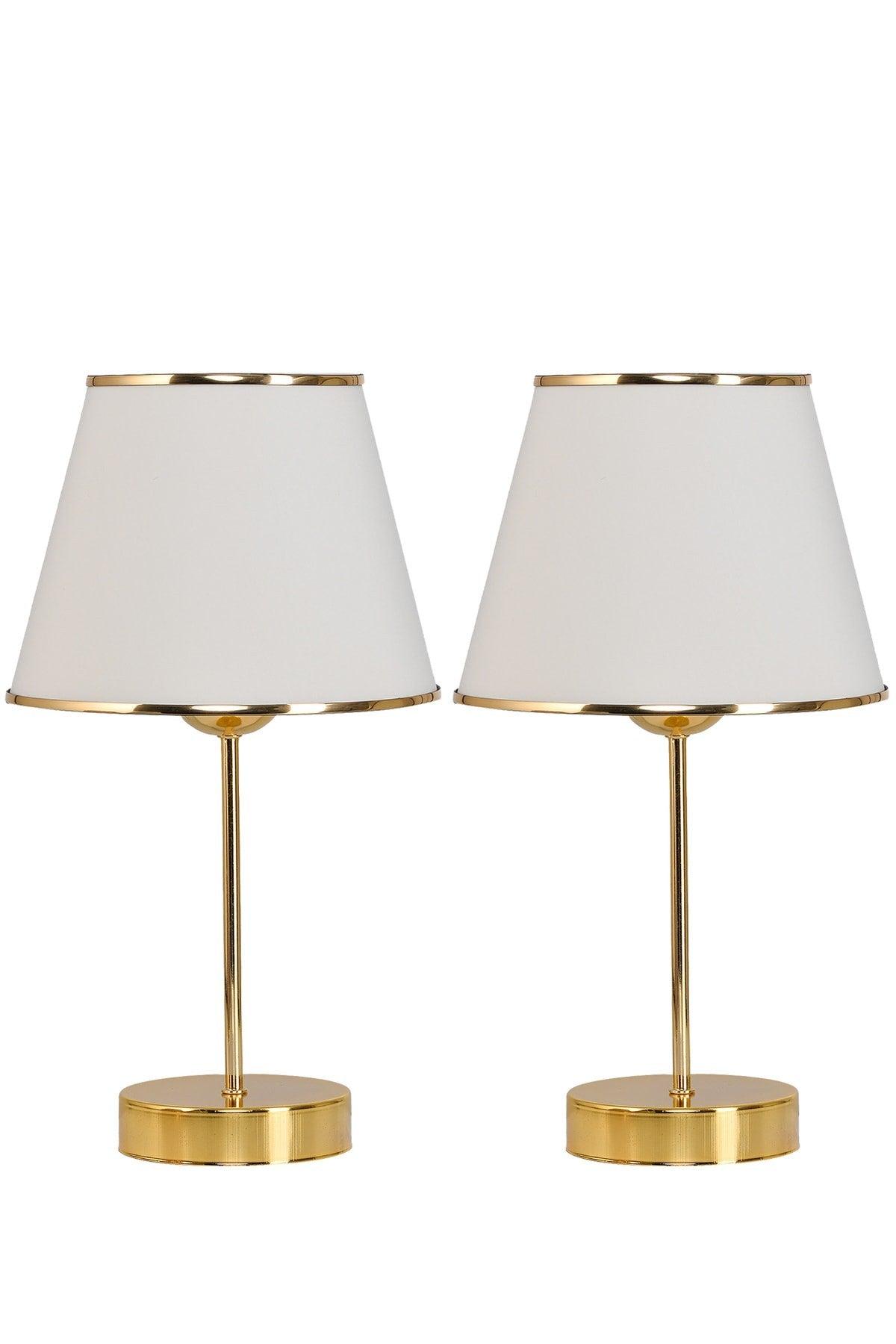 Mirza 2 Pcs Metal Leg Gold Lampshade Table Lamp Cream - Swordslife