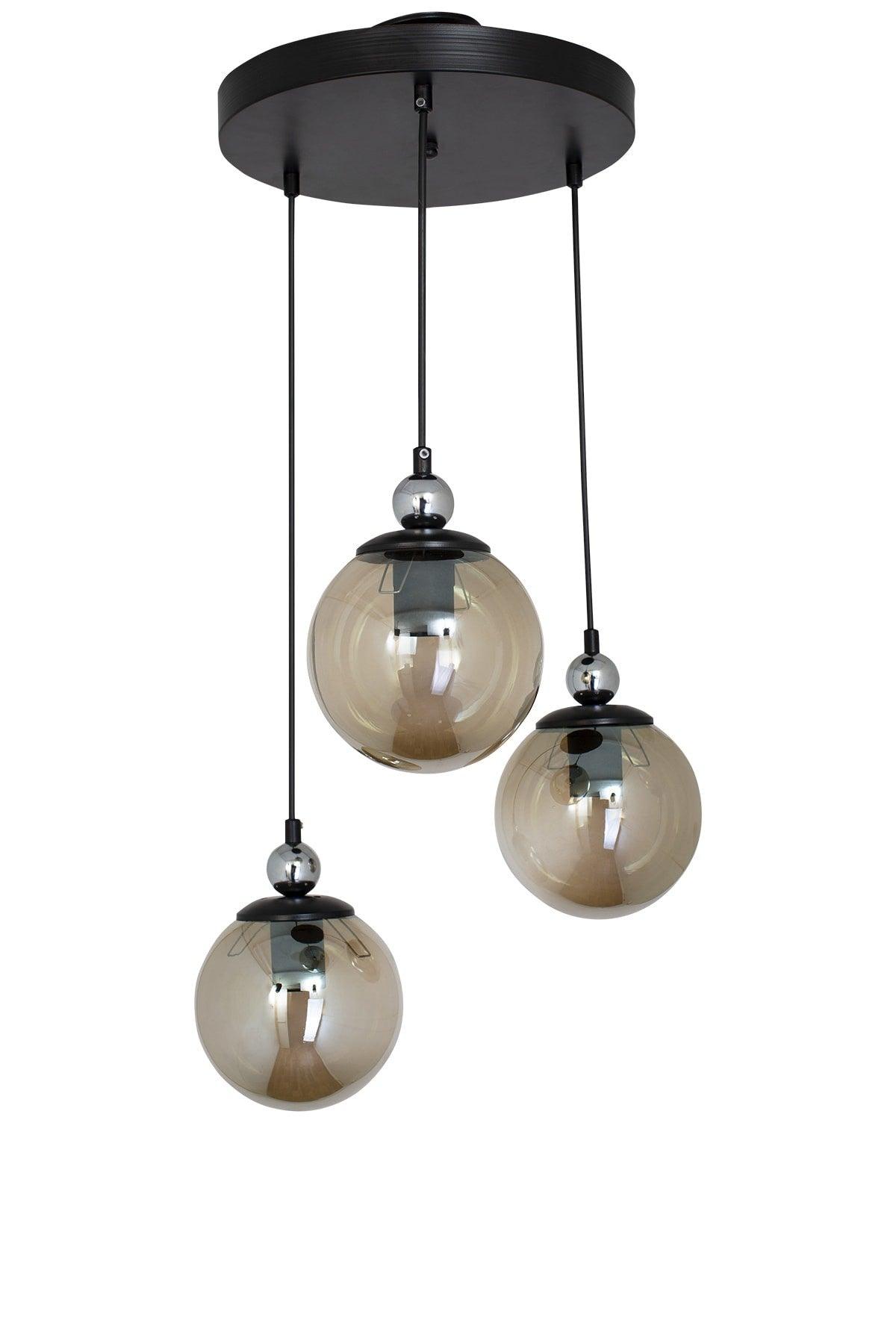 Modern Triple Alvina Round Smoked Glass Pendant Lamp Chandelier - Swordslife