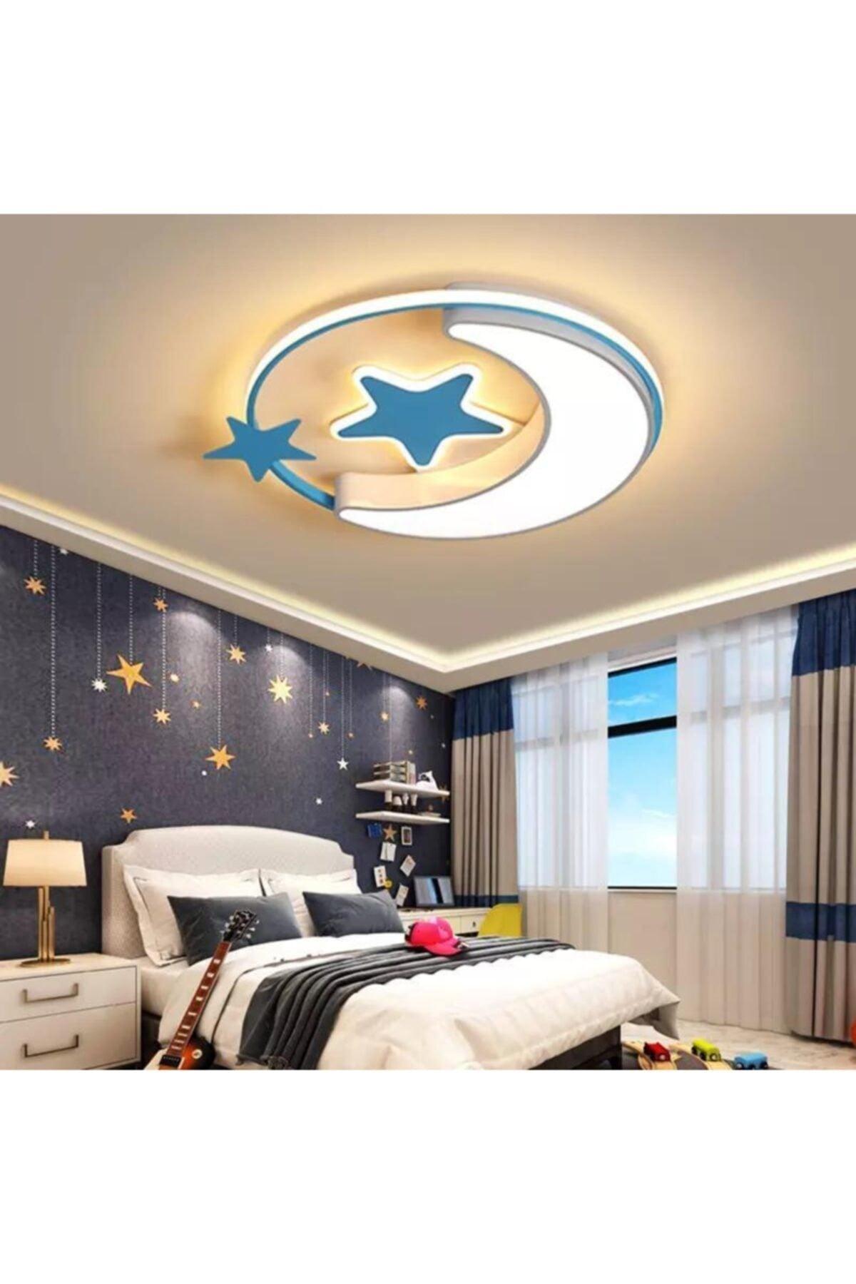 Modern Kids Room Led Moon Star Plafoni Blue Led Chandelier - Swordslife