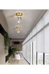 Modern Concept Crystal Glass Gold Detailed Single Plafonyer Ceiling Led Chandelier - Swordslife