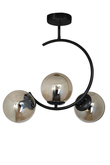 Modern Crescent Black 3 Piece Plafonyer Smoked Glass Chandelier - Swordslife