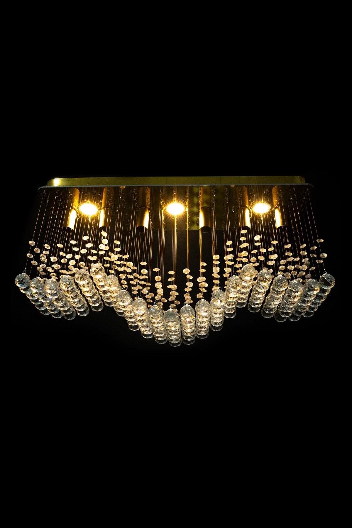 Modern Design 70*20 Cm / 6 Sockets Lux Model Crystal Stone Lined Chandelier - Swordslife