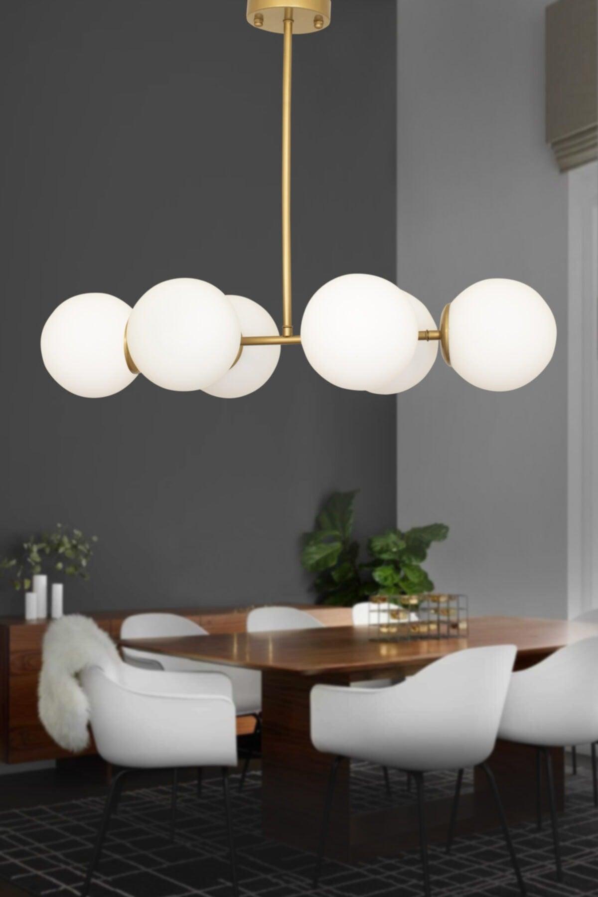 Modern Lara 6 Piece Tumbled Living Room Dining Table White Glass Chandelier - Swordslife