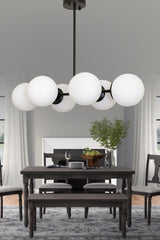 Modern Lara 6 Seats Black Living Room Dining Table White Glass Chandelier - Swordslife