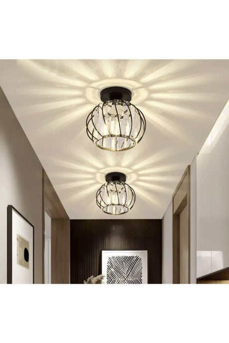 Modern Luxury Plafonyer Ceiling Metal Crystal Stone Chandelier Hall Hallway Chandelier Black - Swordslife