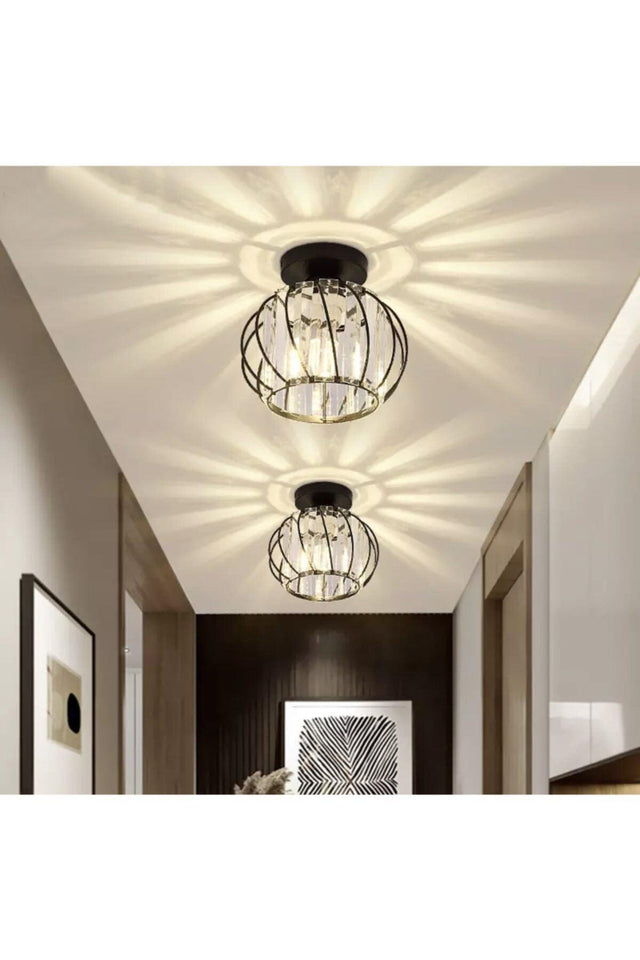 Modern Luxury Plafonyer Ceiling Metal Crystal Stone Chandelier Hall Hallway Chandelier Black - Swordslife