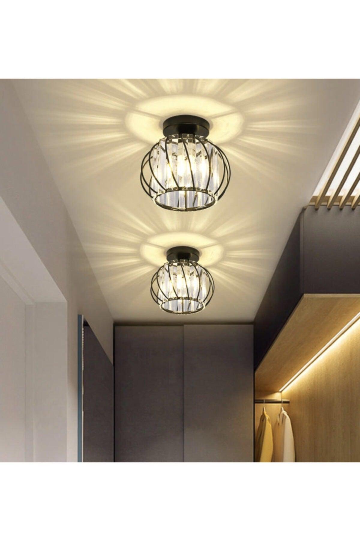 Modern Luxury Plafonyer Ceiling Metal Crystal Stone Chandelier Hall Hallway Chandelier Black - Swordslife