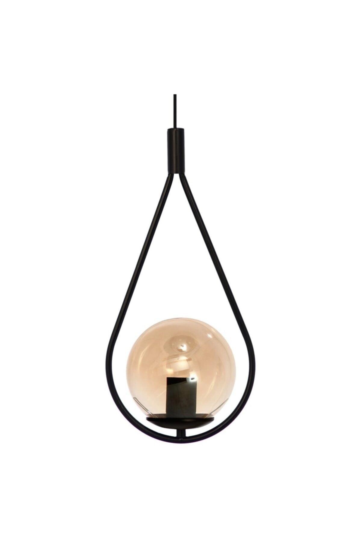 Modern Mono Single Honey Glass Black Chandelier - Swordslife