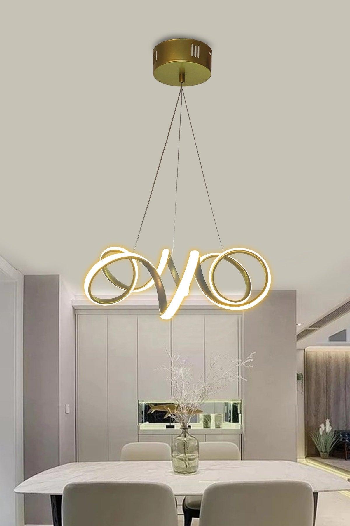 Modern Pendant Lamp Gold Curved Daylight Led Chandelier - Swordslife