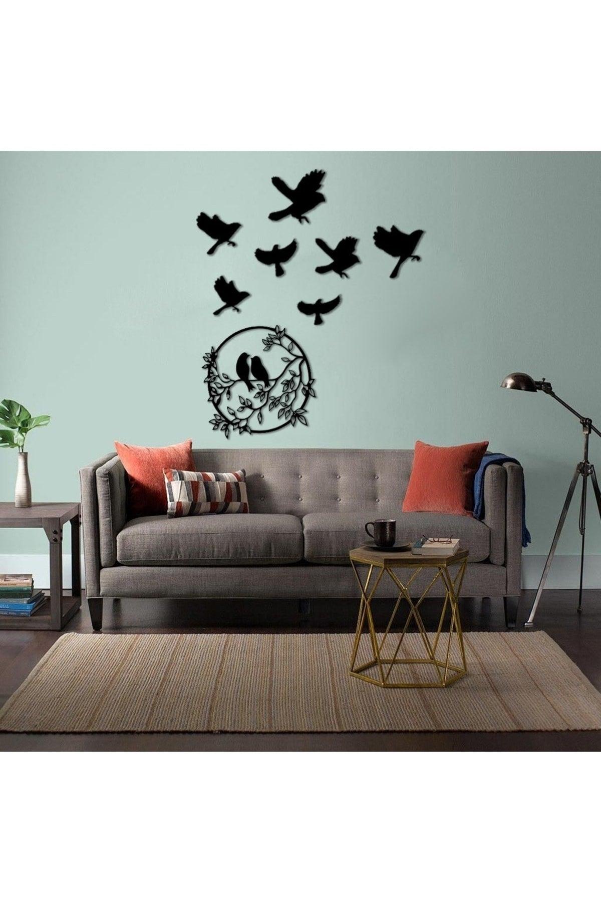 Modern Sparrow+7 Bird Wooden Decorative Wall Ornament - Swordslife