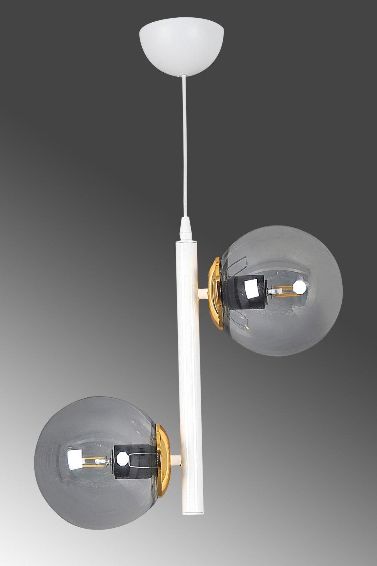 Modern White 2 Smoked Globe Glass Chandelier - Swordslife