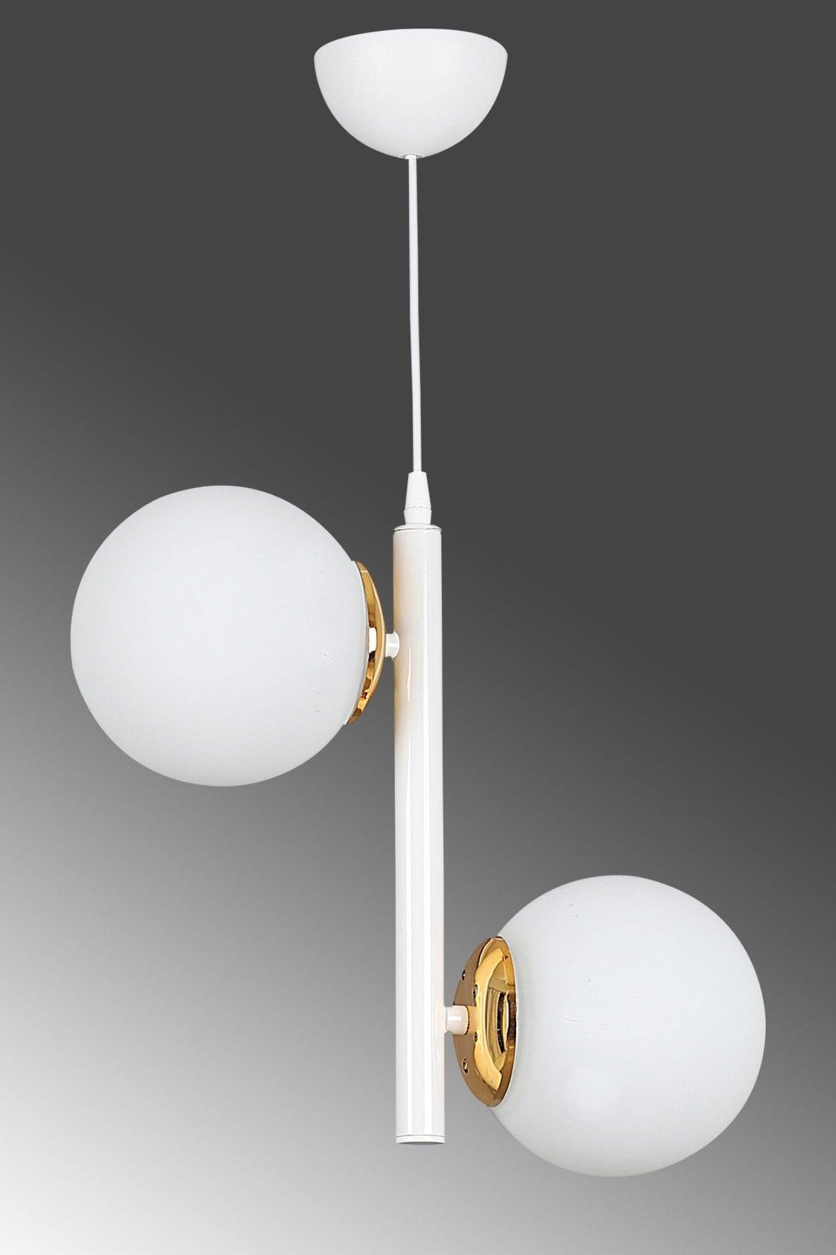 Modern White 2 Piece White Globe Glass Chandelier - Swordslife