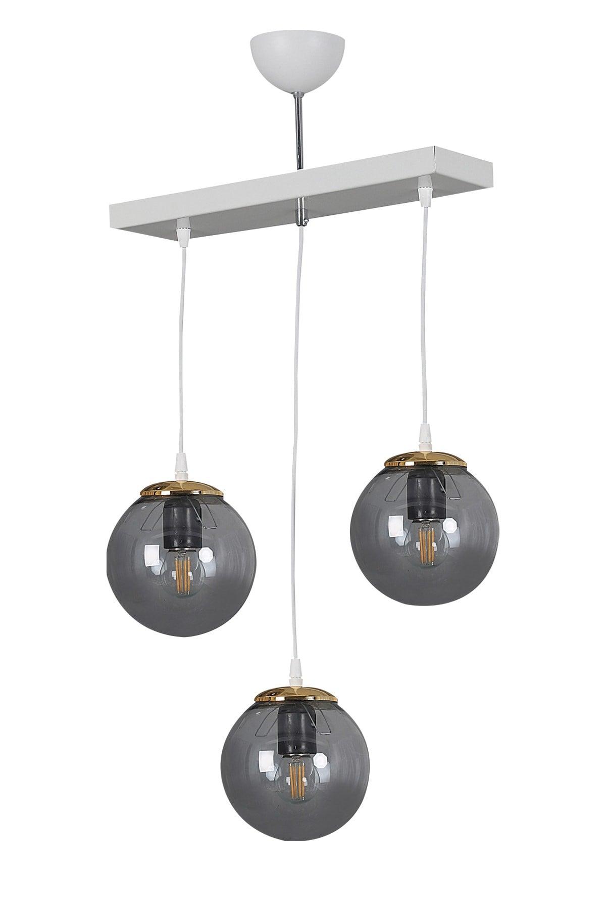 Modern White 3 Row Suspended Pendant Smoked Globe