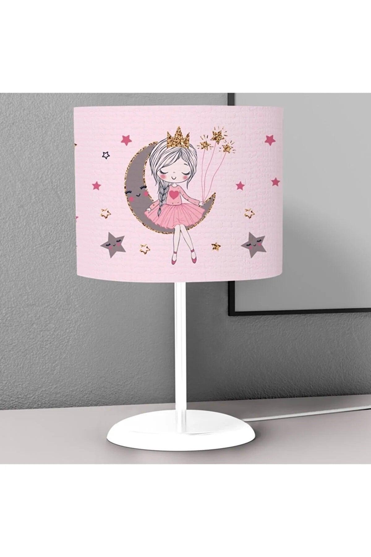 Girl Sitting on the Moon Patterned Kids Room Digital Printed Kids Room Desktop Lampshade Chandelier - Swordslife