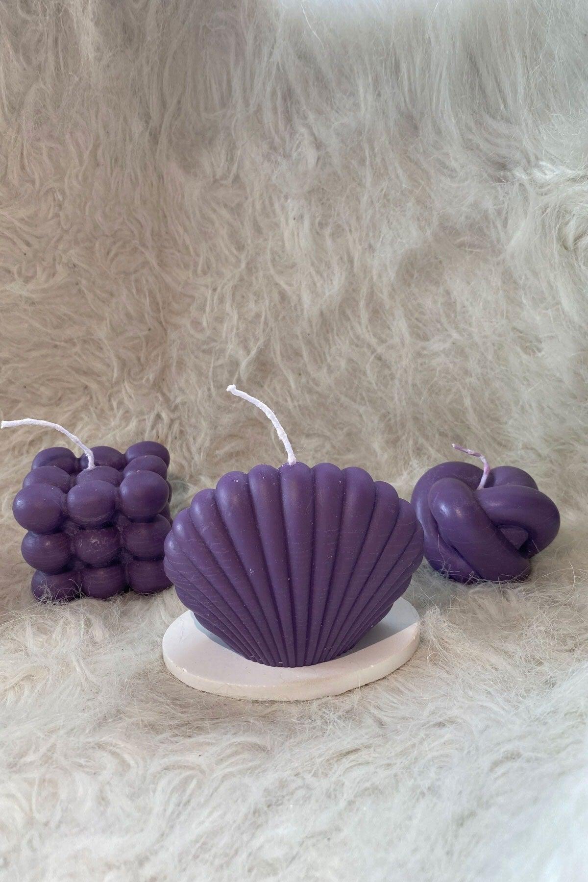 Purple Vanilla Scented Bubble Oyster Decorative Candle 3 Pcs - Swordslife